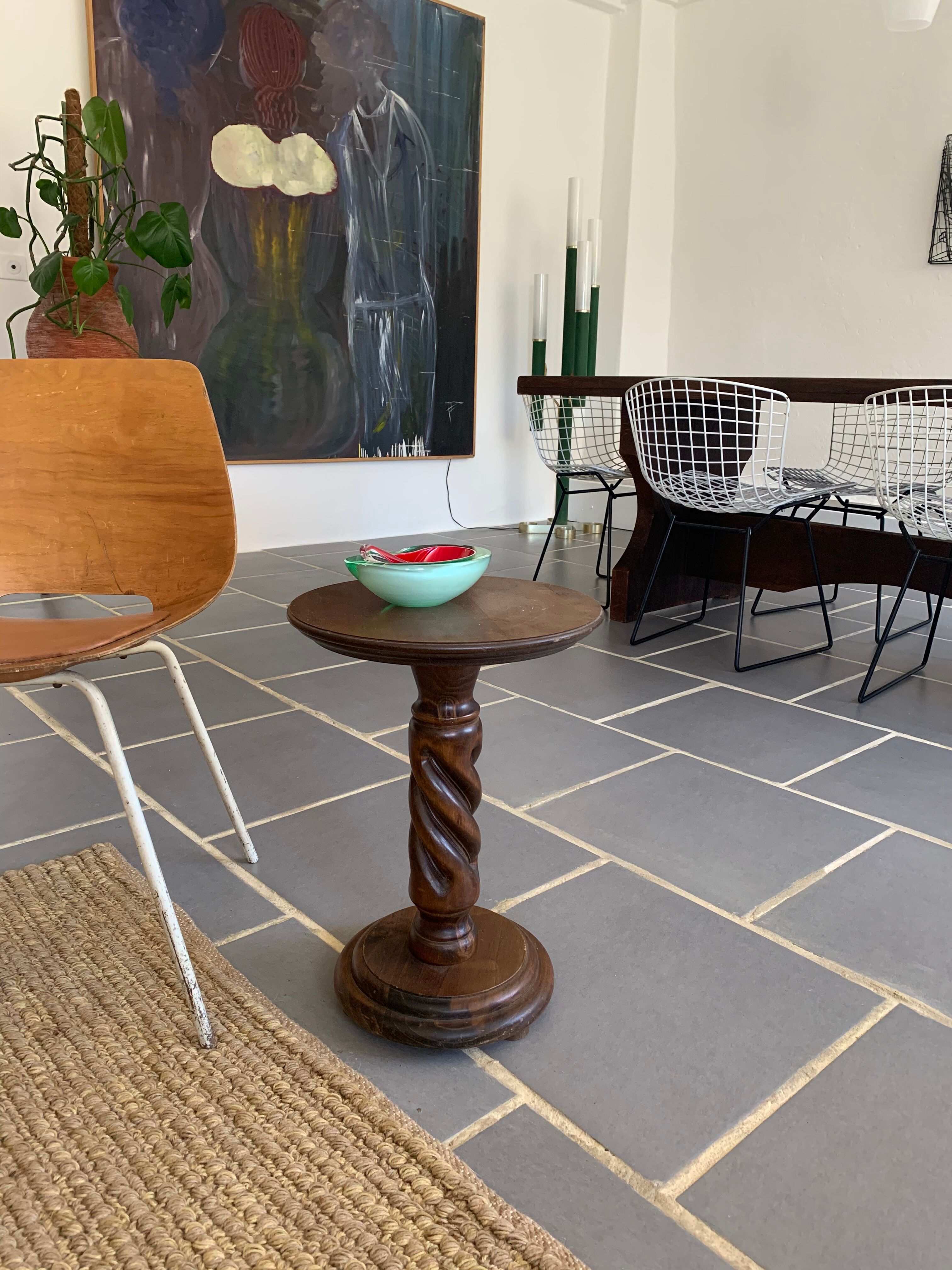 Vintage turned wood side table