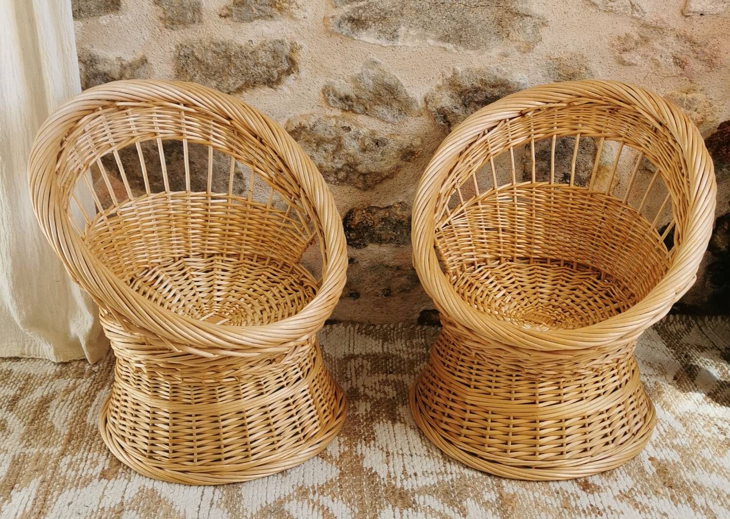 Pair of Vintage Wicker Armchairs for Children