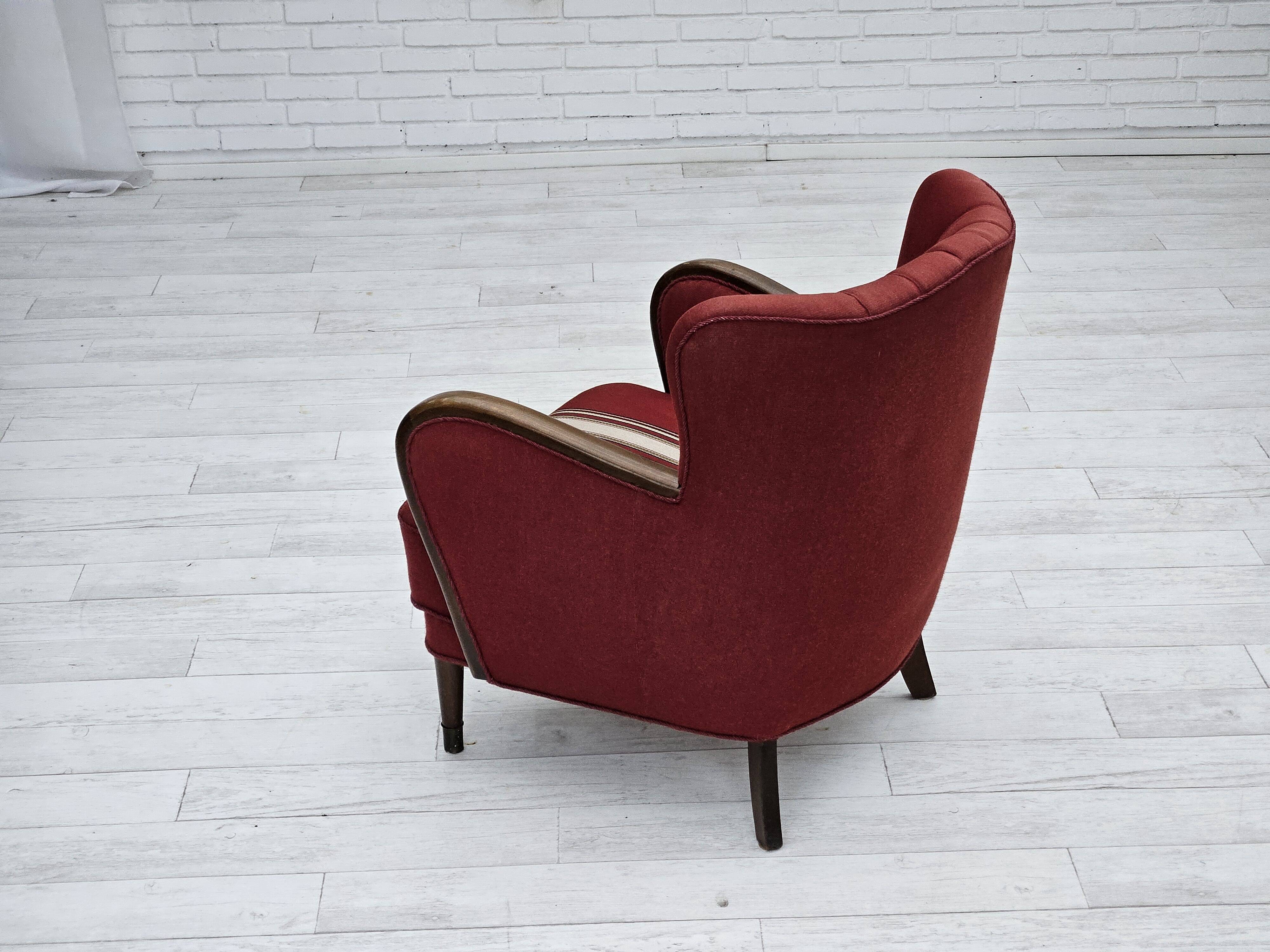 1960s, Danish armchair by Alfred Christensen, red furniture wool fabric.