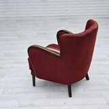 1960s, Danish armchair by Alfred Christensen, red furniture wool fabric.