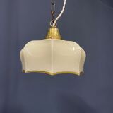 Suspension vintage en verre beige avec luminaire en laiton