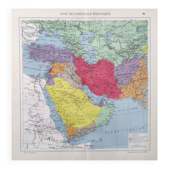 Carte vintage Asie occidentale 43x43cm de 1950