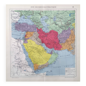 Vintage Western Asia map 43x43cm from 1950