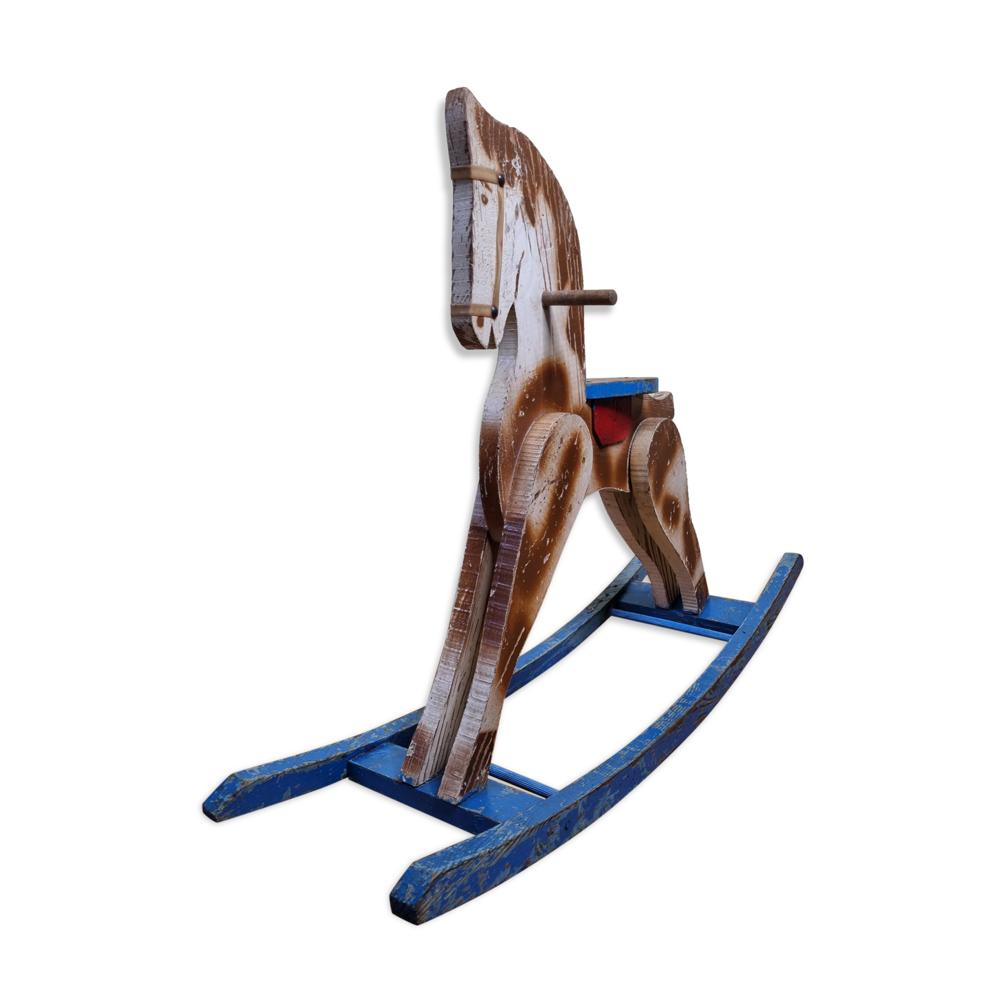 Old rocking horse in painted wood, 50s