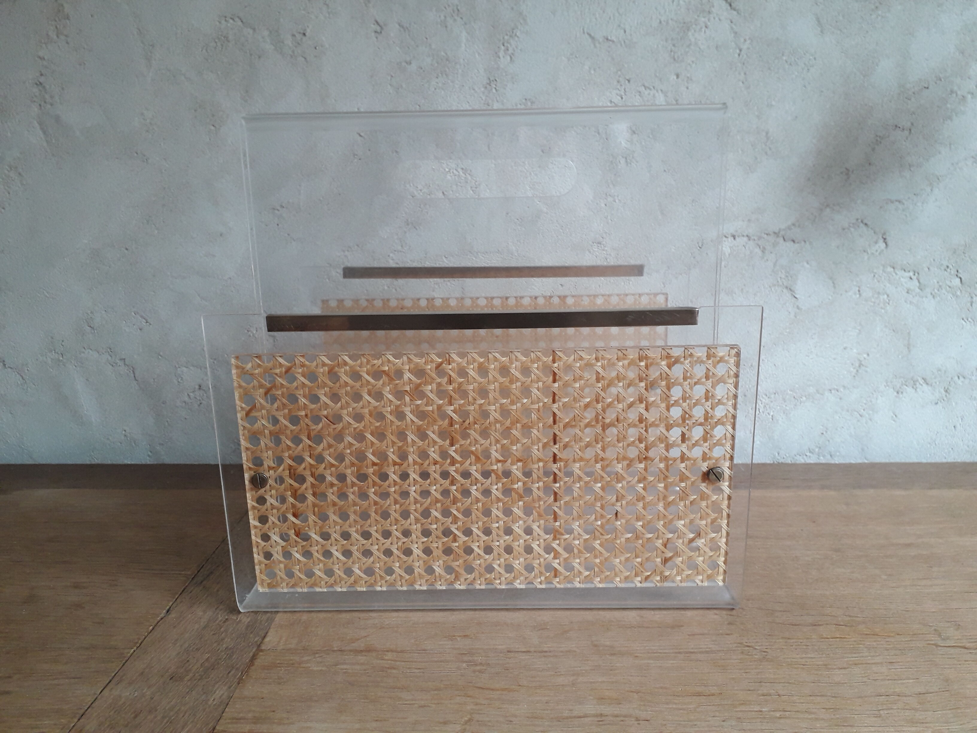 Plexiglas and cannage magazine holder