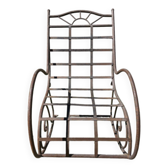 Superb and rare XXL rocking chair, genuine wrought iron