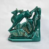 Pair of ART DECO bookends • Glazed earthenware enhanced with touches of fine gold • Circa 1930