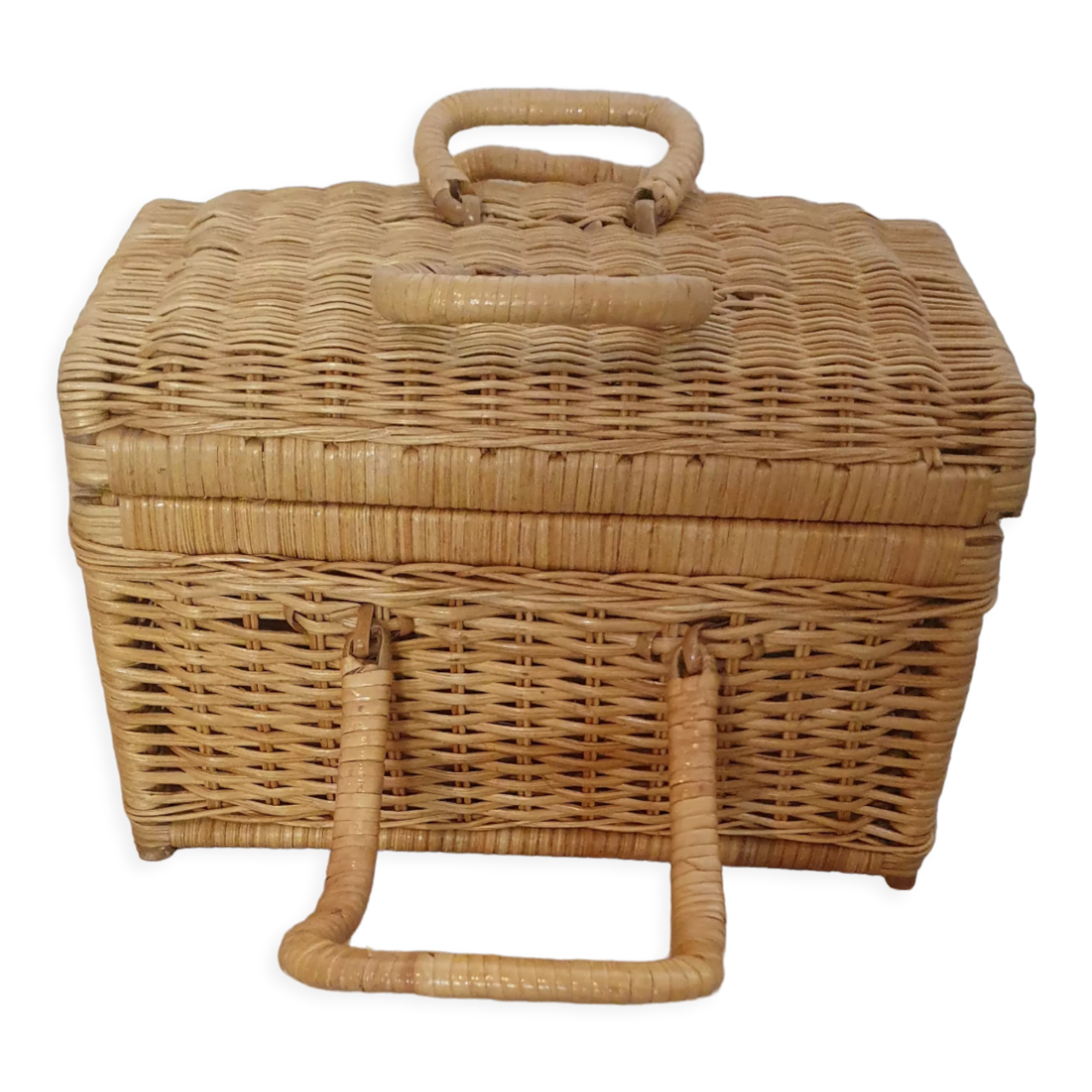 Vintage rattan and wicker picnic case - LPR22065