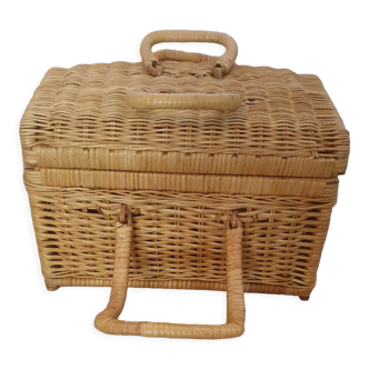 Vintage rattan and wicker picnic case - LPR22065