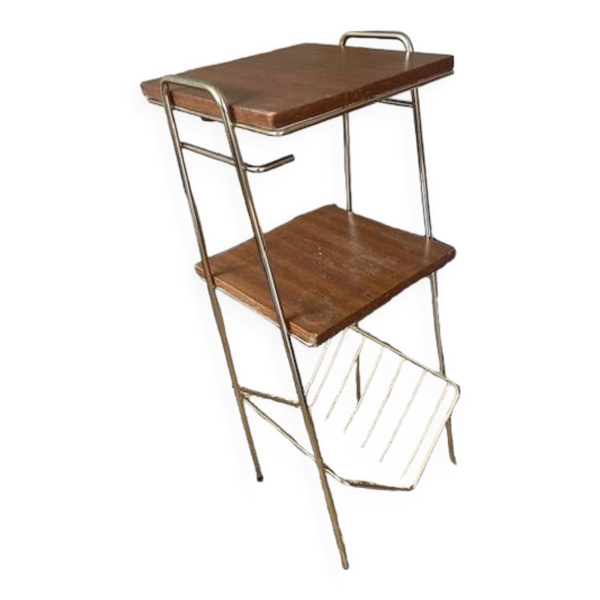 Bolster vintage magazine rack table gold metal