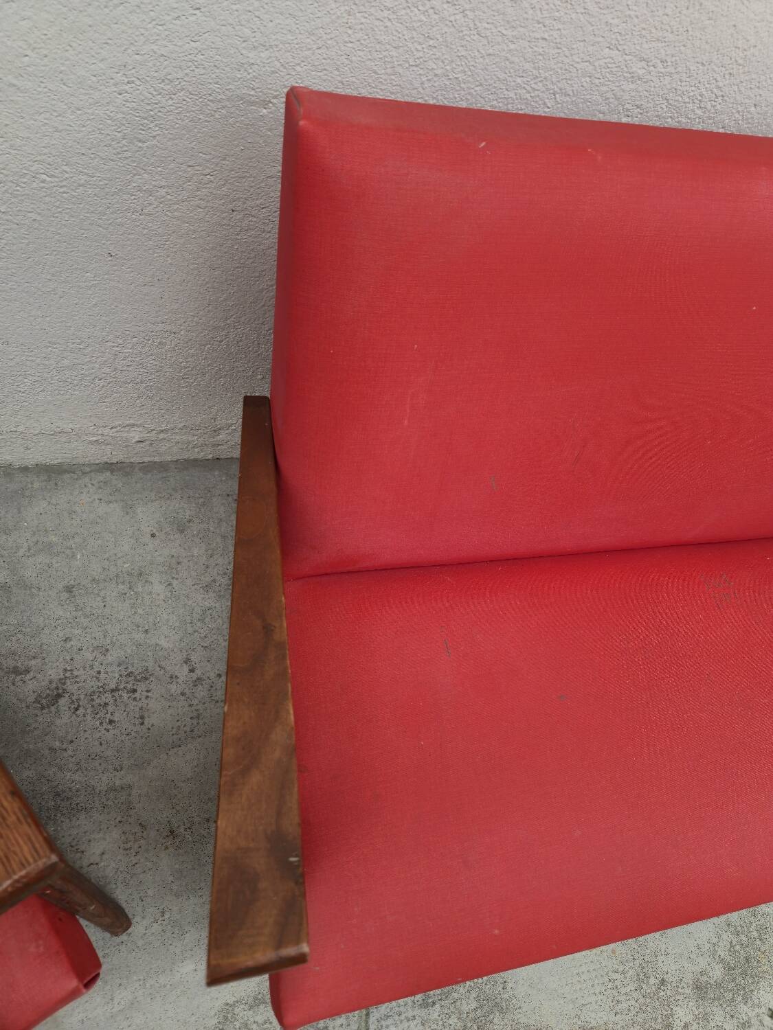 Vintage 1950s children's sofa and two armchairs with compass feet