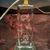 Pair of transparent glass bedside lamp bases - rectangular hologram lamp