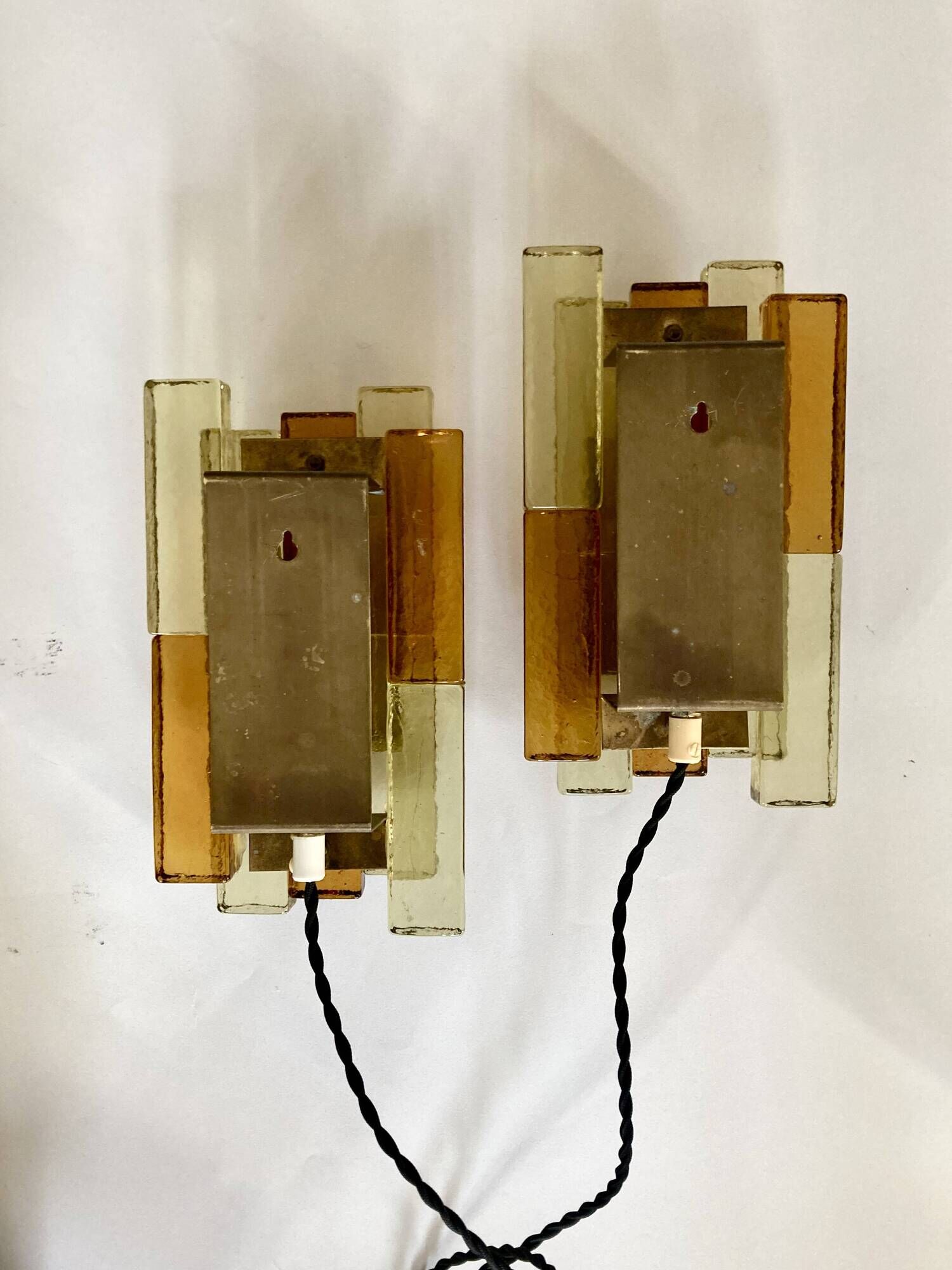 Pair of pressed glass sconces by Svend Aage Holm Sorensen (Denmark 1960)