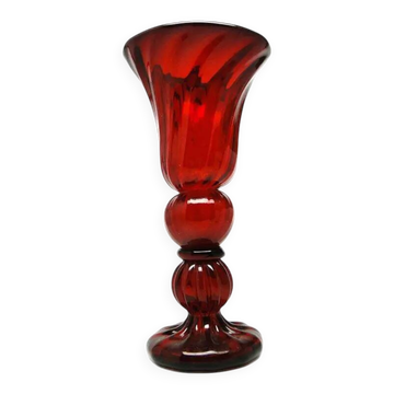 Vase, mid-century modern, red glass, designed by J. Słuczan-Orkusz, Poland, 1970s