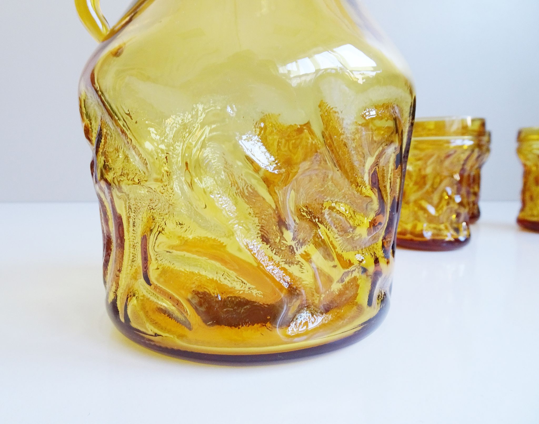 Amber glasses with carafe, italian drinking set 70s