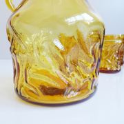 Amber glasses with carafe, italian drinking set 70s