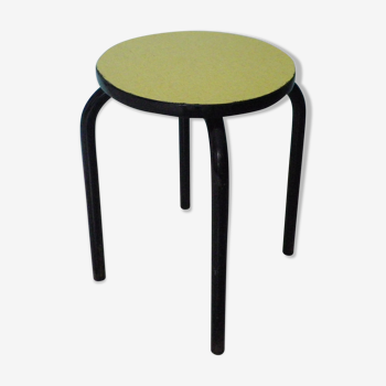 Round stool in yellow formica, black metal tubing, vintage and design - 50s -