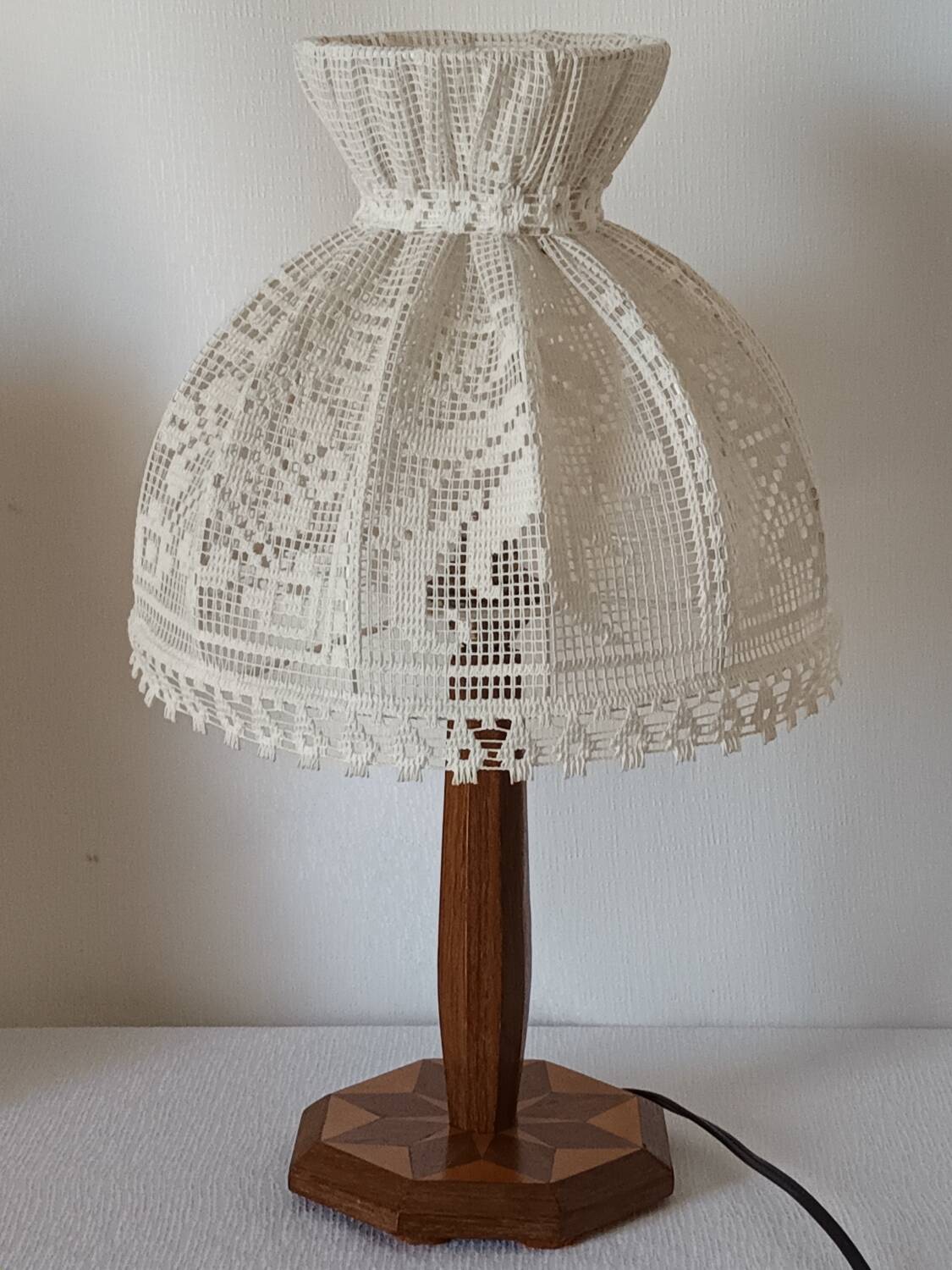 Vintage lace marquetry bedside lamp