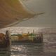 Seascape painting signed Remo Testa, fishermen at dawn