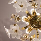 Lustre en verre de Murano décor de fleurs blanches, 1970