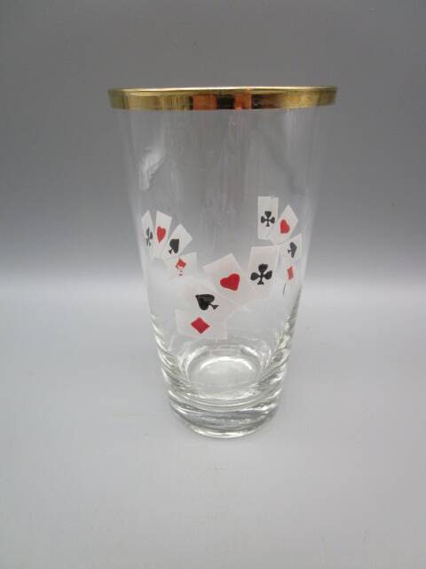 Set of 7 vintage glasses from the 50s/60s - enamelled playing cards