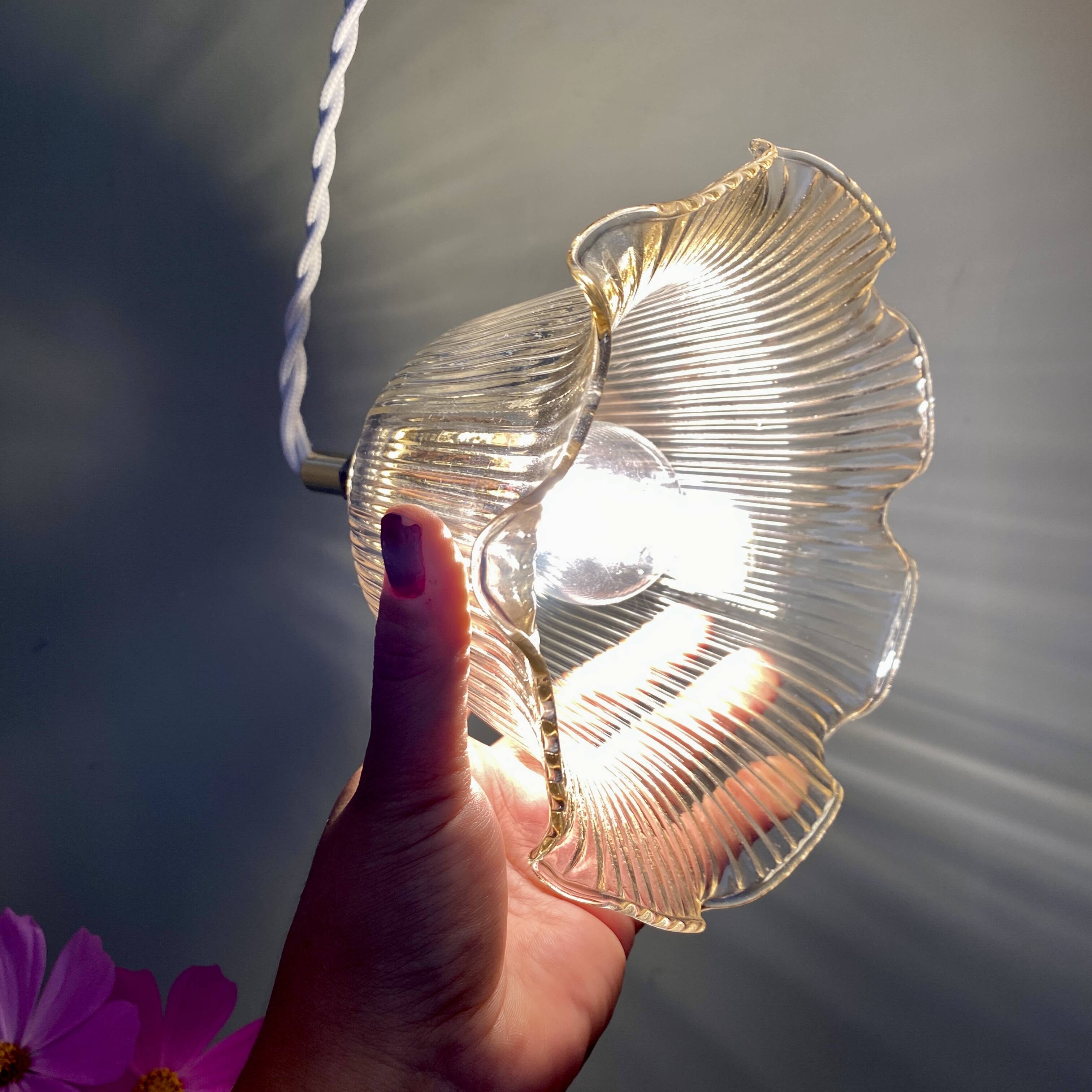 Vintage tulip pendant light in amber glass