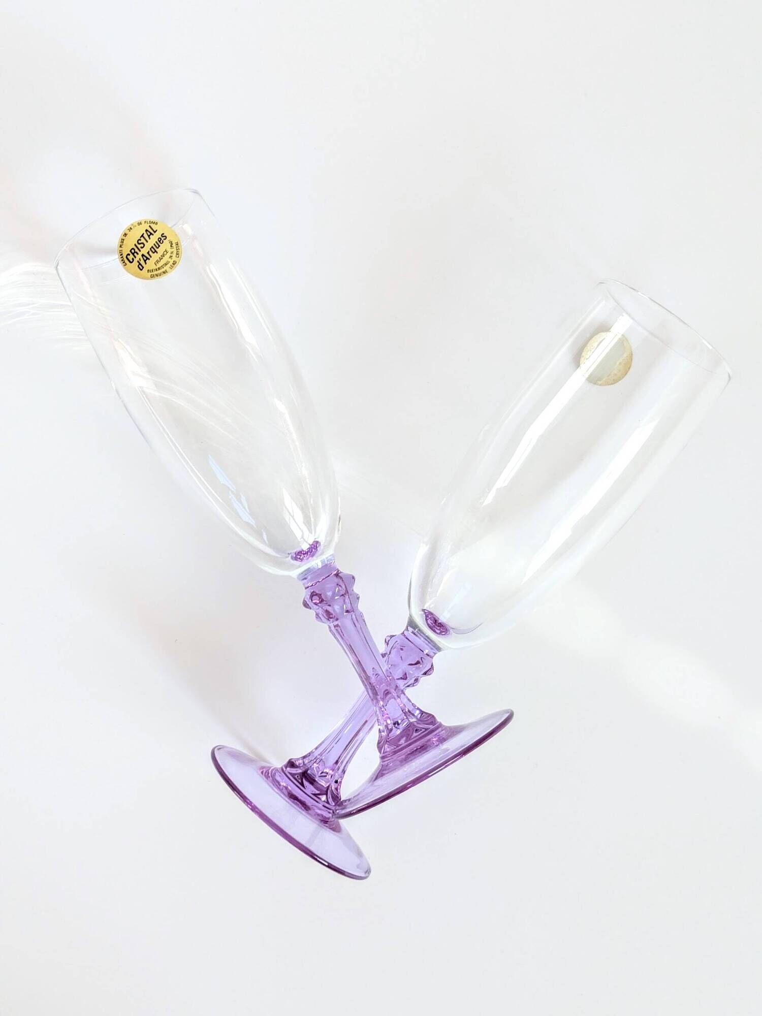 Lot de 4 flûtes Crystal d'Arques vintage en verre alexandrite