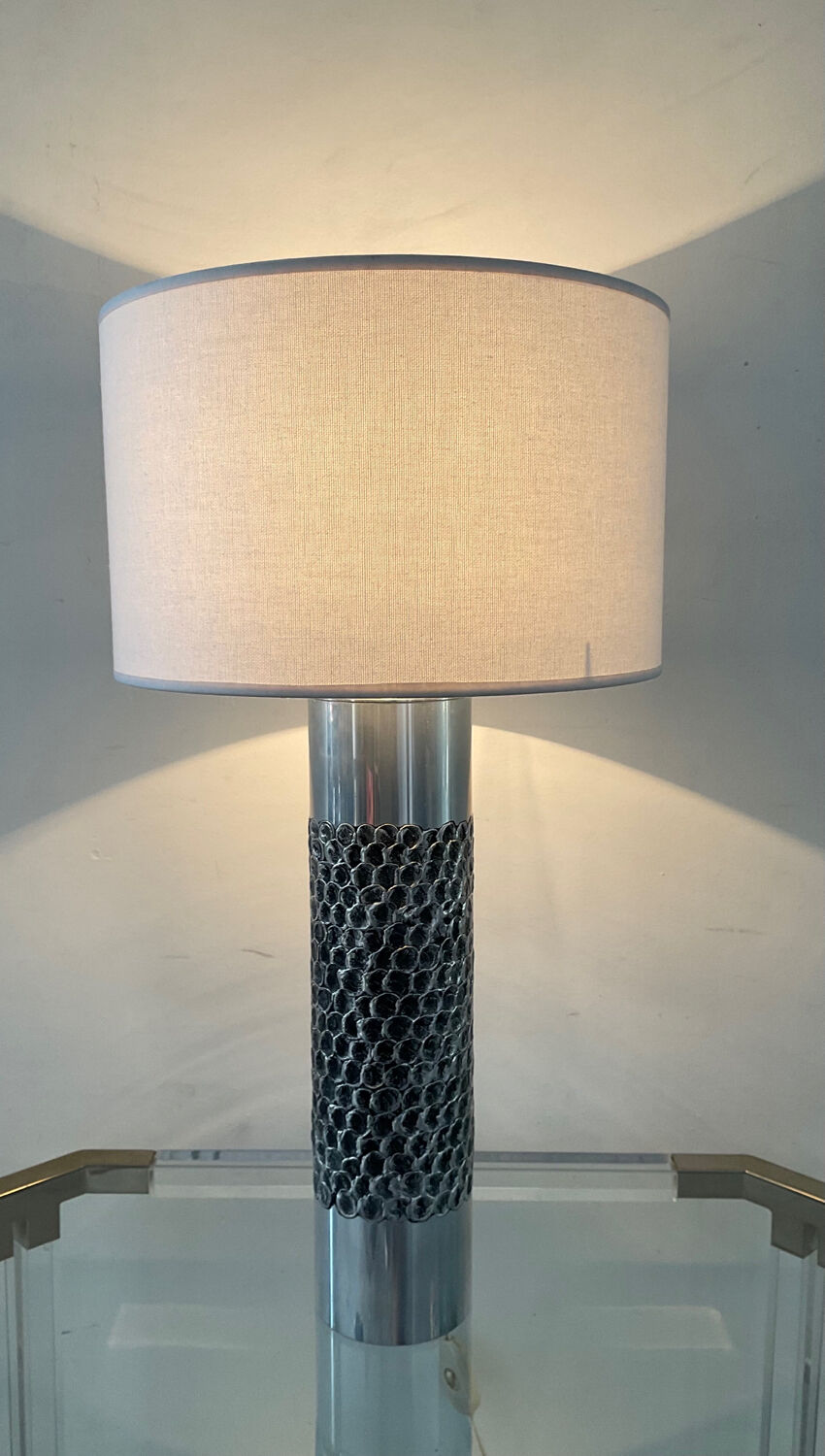 Lamp by Willy Luyckx in polished and textured aluminum 60s 70s