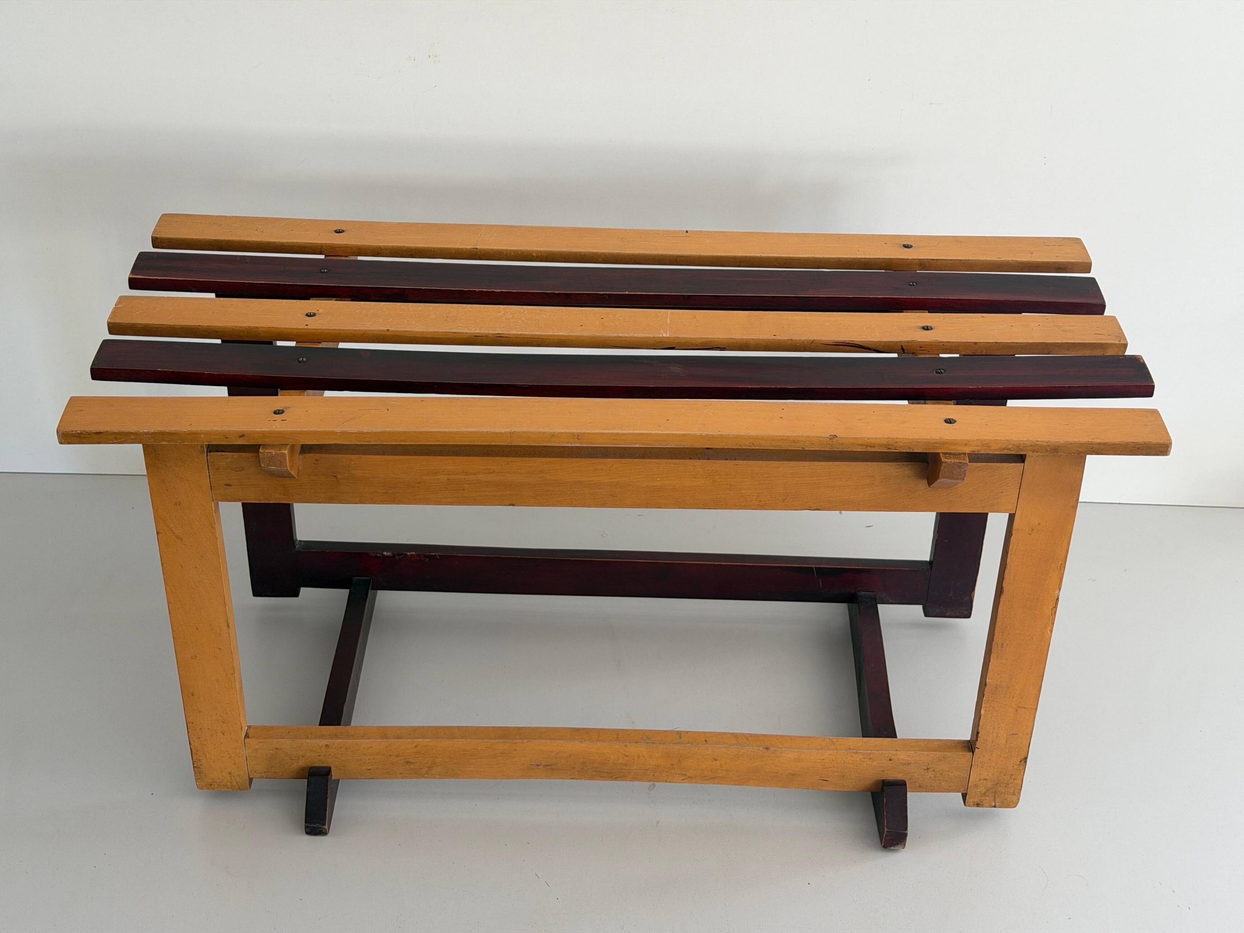 Mid-century Italian solid wood two-tone bench, 1950s, Italy