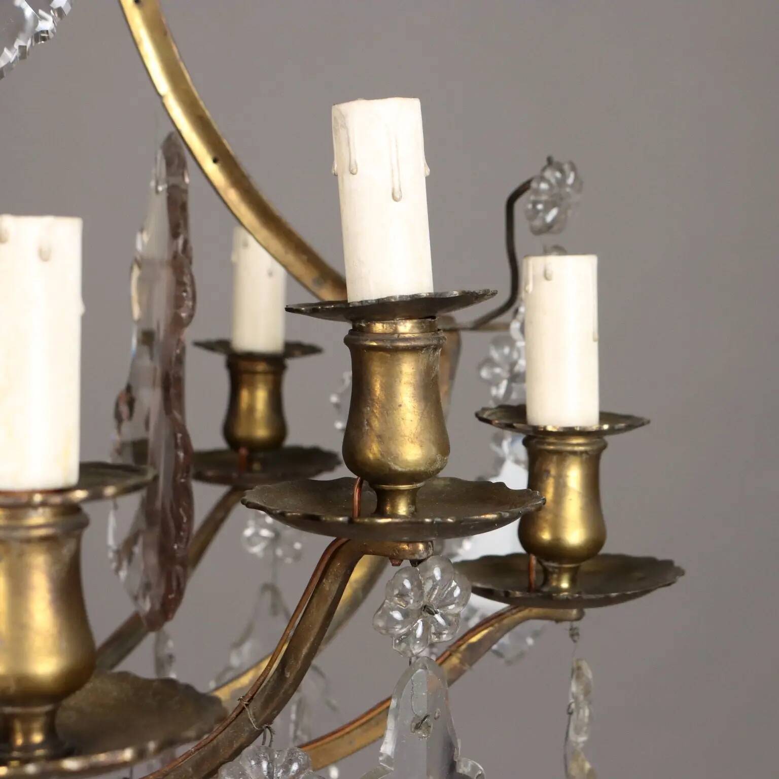 Antique chandelier in glass and gilded metal, Italy, 19th century