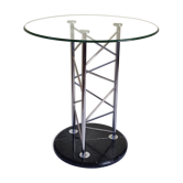 Table d'appoint "Eiffel" en verre et acier chromé avec une base en marbre, années 80