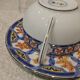Tasse et sous tasse à dejeuner 35cl porcelaine Christofle ginkgo bleu