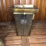 Old brass lantern pendant lamp + vintage glass plate #a592