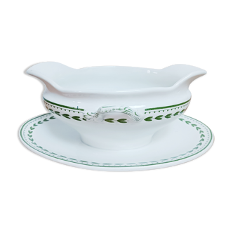 Old iron clay sauce boat BFK Boch La Louvière Laurier