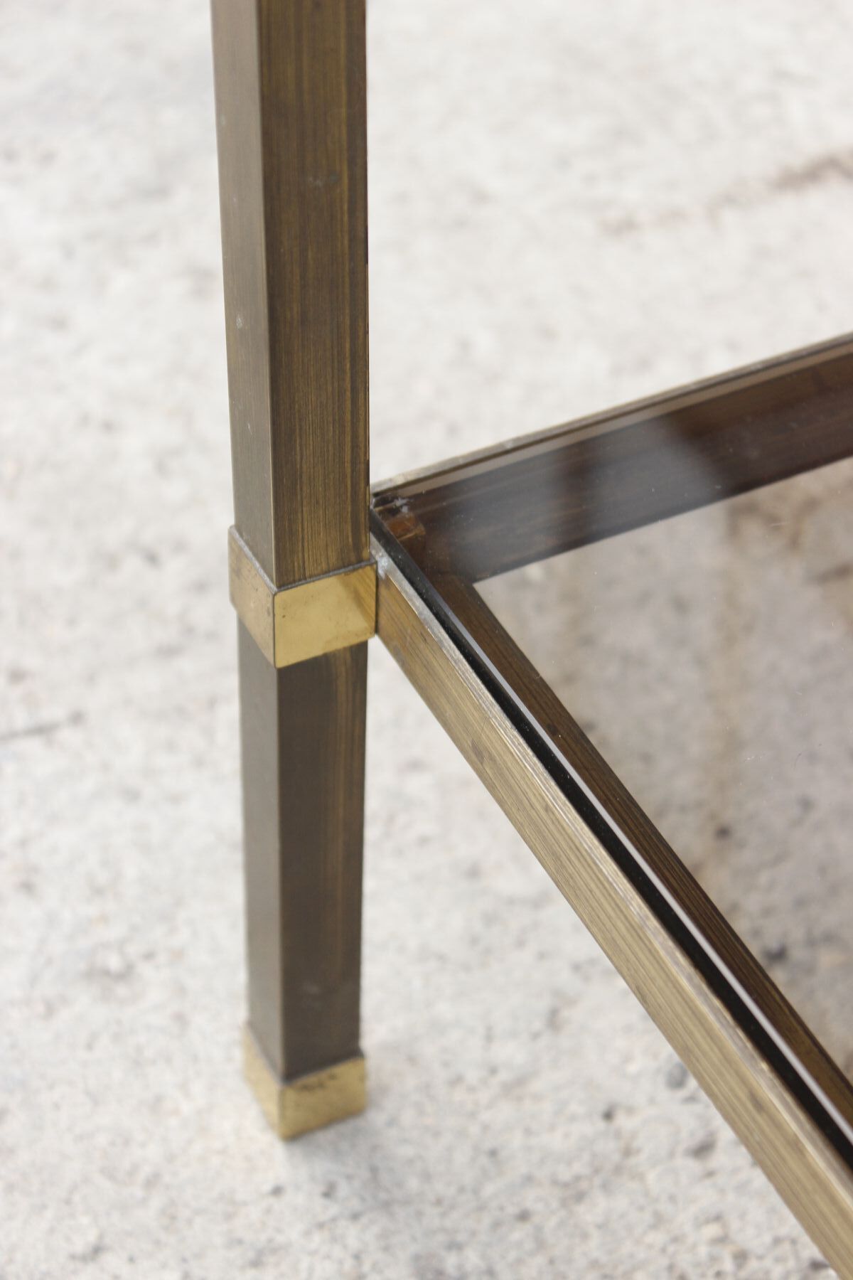 Table coffee in brass, bronze and smoked glass, France, 1950