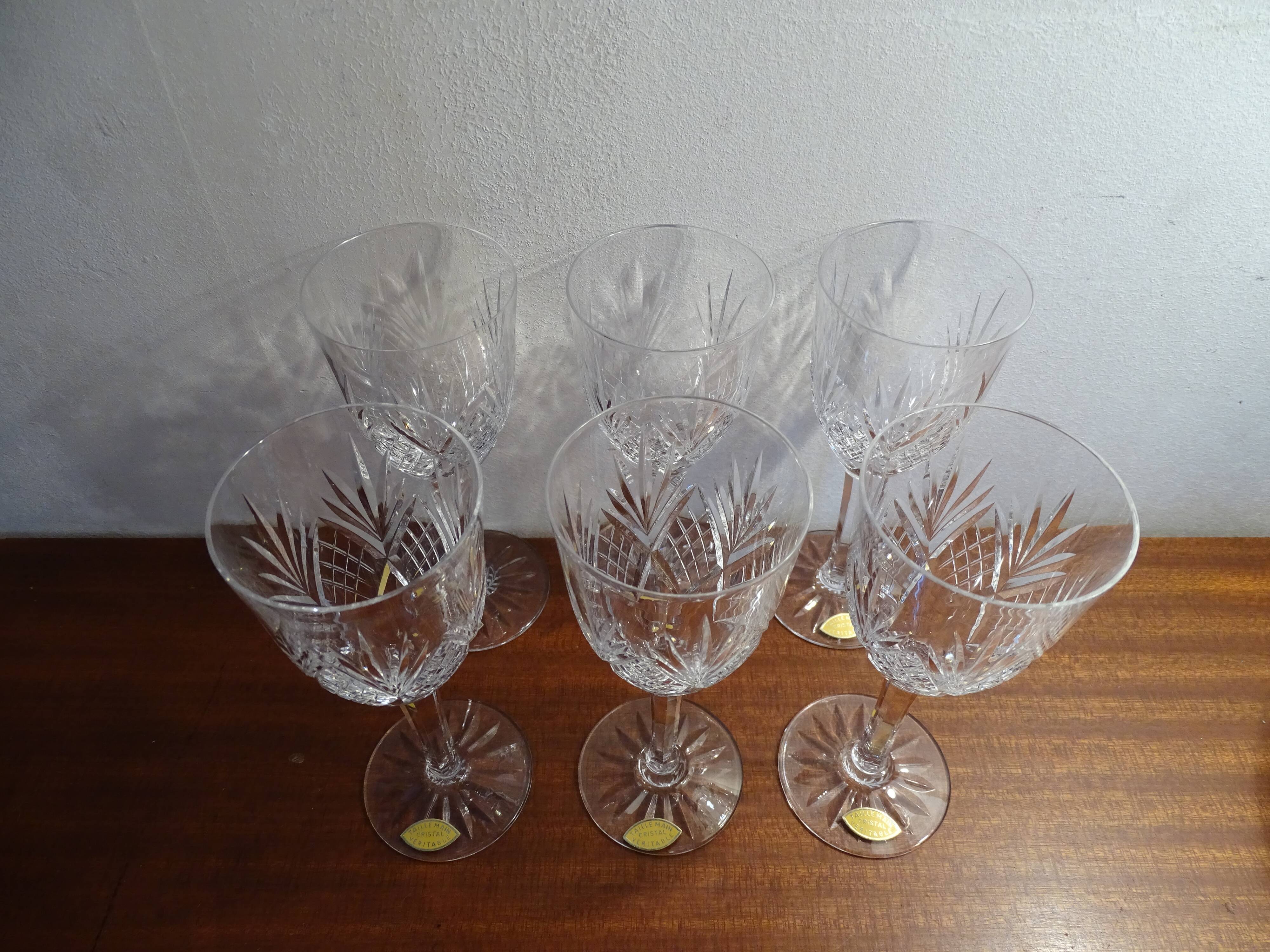 6 glasses white wine / port crystal of Lorraine cut old