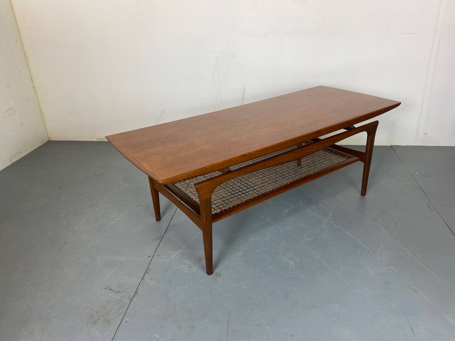 Mid-Century Danish Teak and Rattan Scandinavian Coffee Table, 1950s