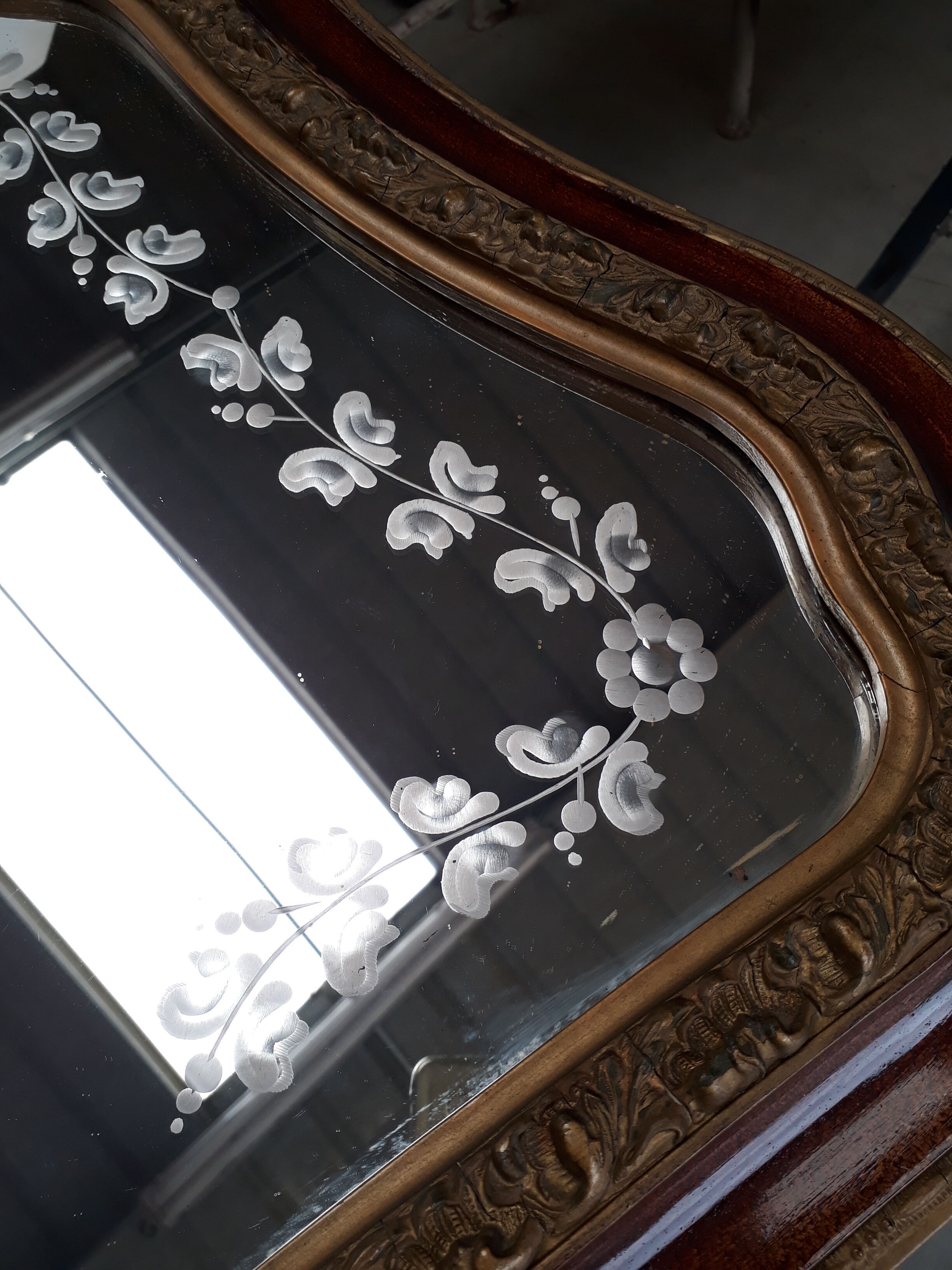Miroir gravé vintage 1920 - 52x67cm