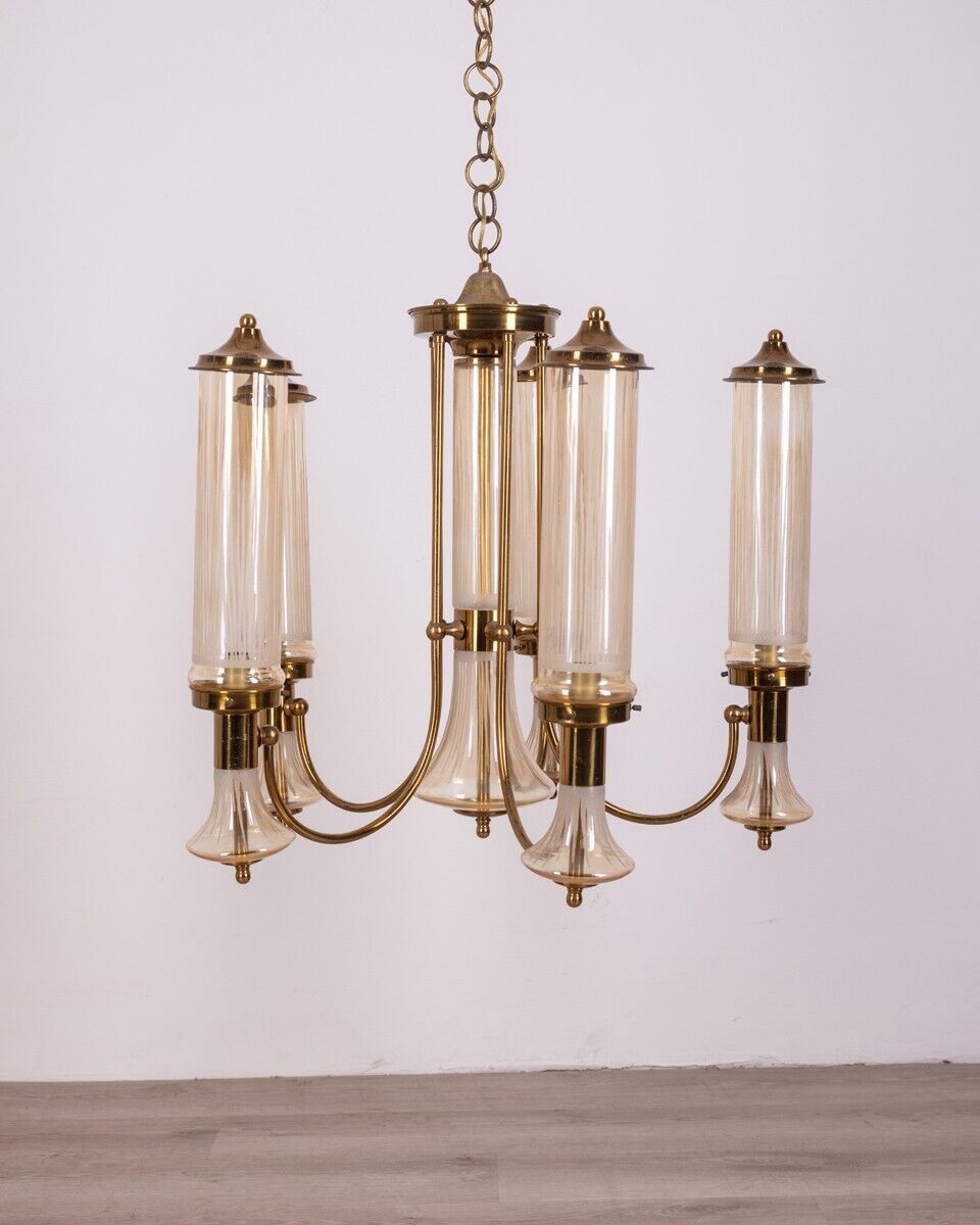 Lustre vintage des années 60 en laiton et verre design japonais