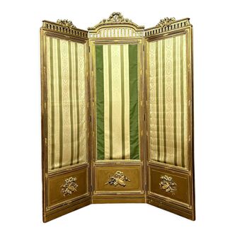 Folding screen Louis XVI style has three gilded wooden leaves circa 1880