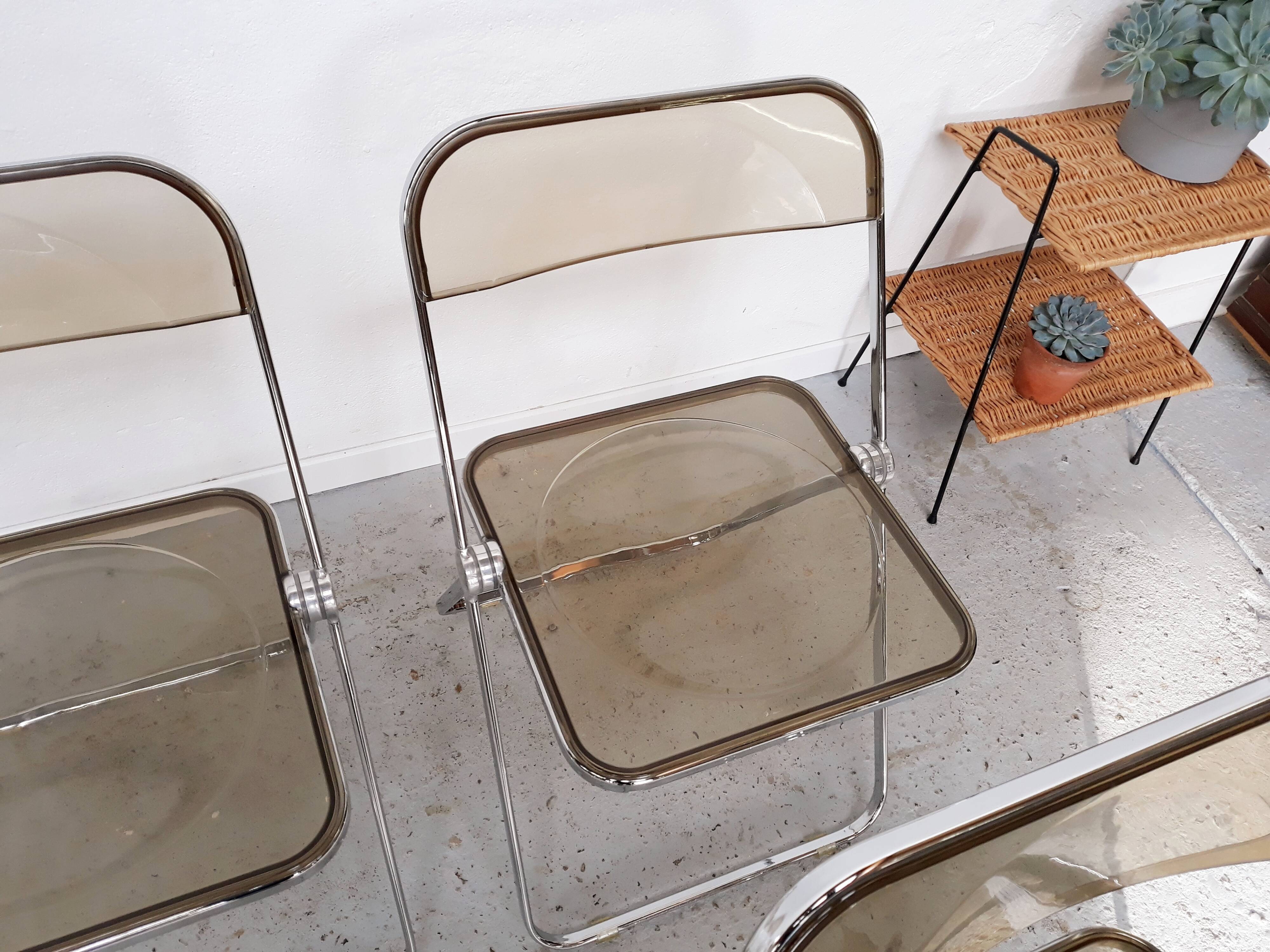 6 vintage Chairs Giancarlo Piretti "plia" 1970 chrome and Plexiglas