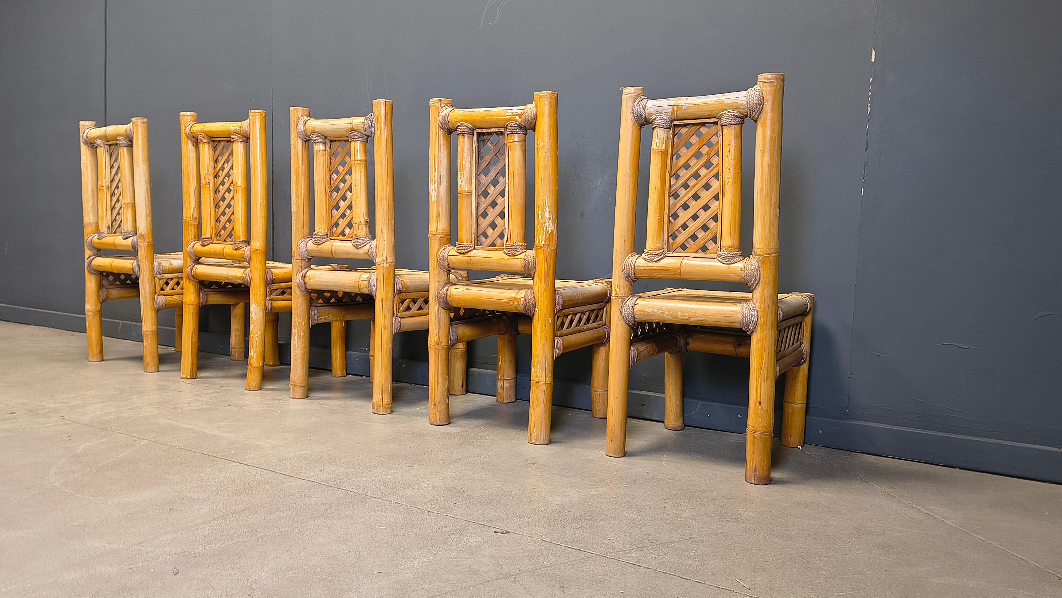 Boho chic chunky bamboo dining chairs - set of 5