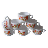 Set of 7 old Arcopal cups scania floral decor 1970s/80s retro kitchen decor