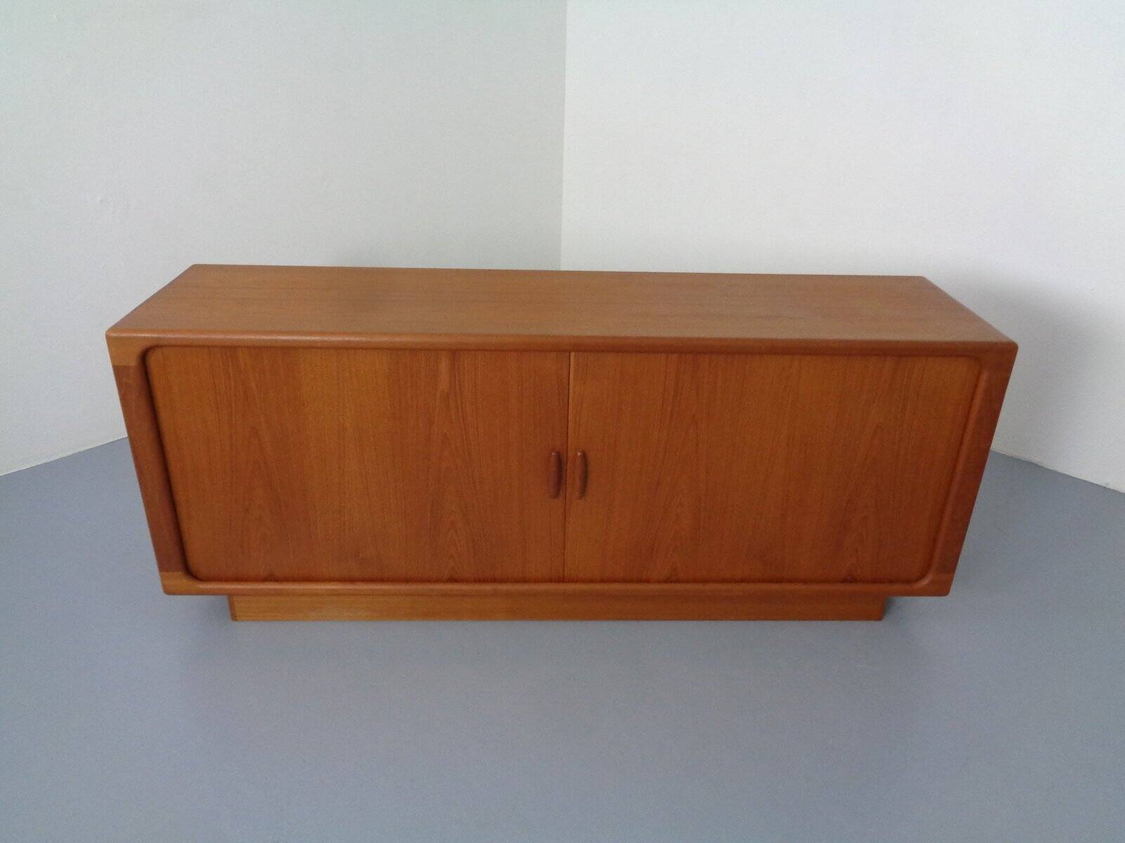 Large teak tambour sideboard from Dyrlund, Denmark, 1970s.