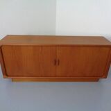 Large teak tambour sideboard from Dyrlund, Denmark, 1970s.