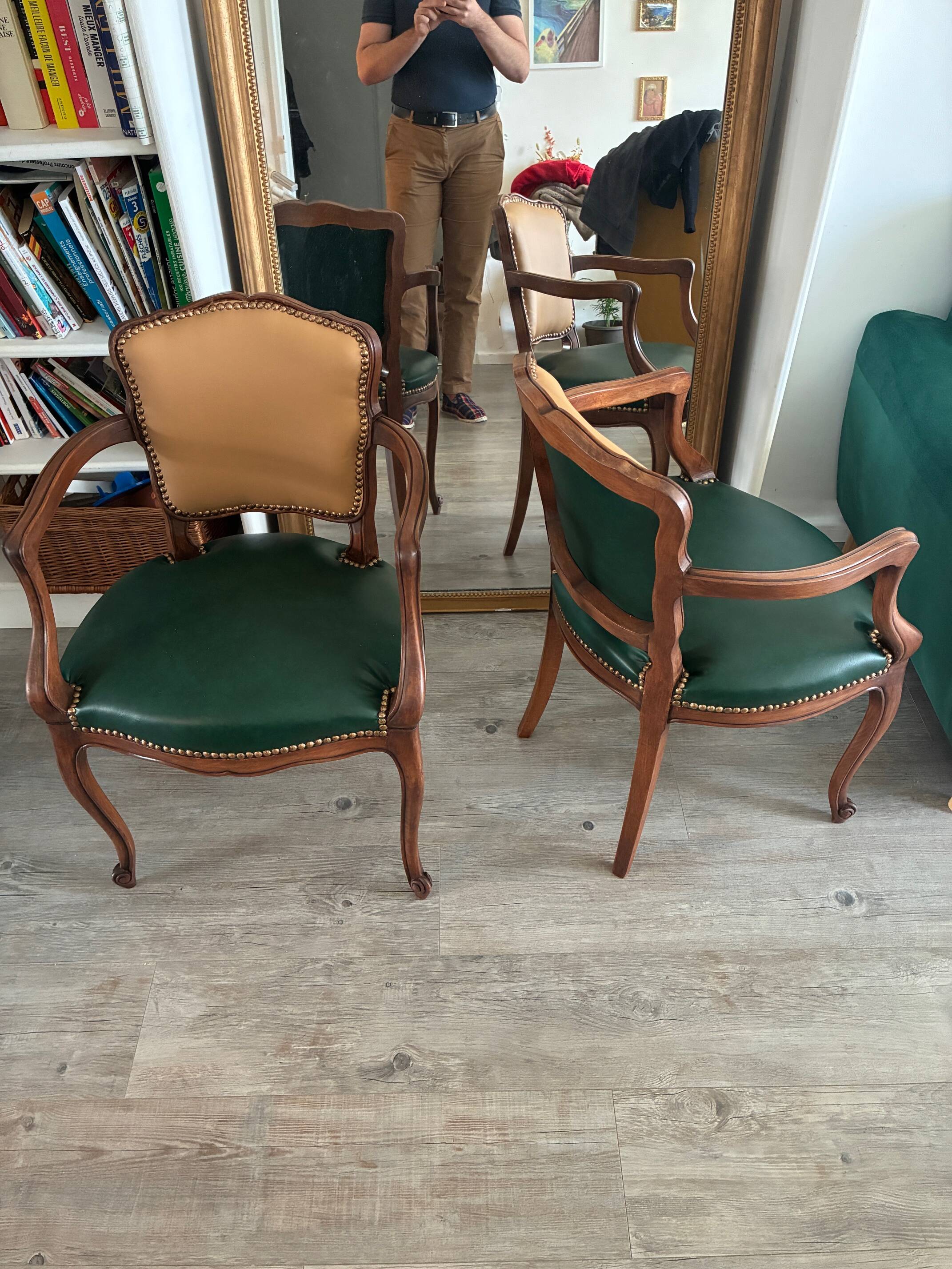 Pair of newly upholstered cabriolet armchairs