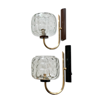 Vintage brass and glass wall sconces