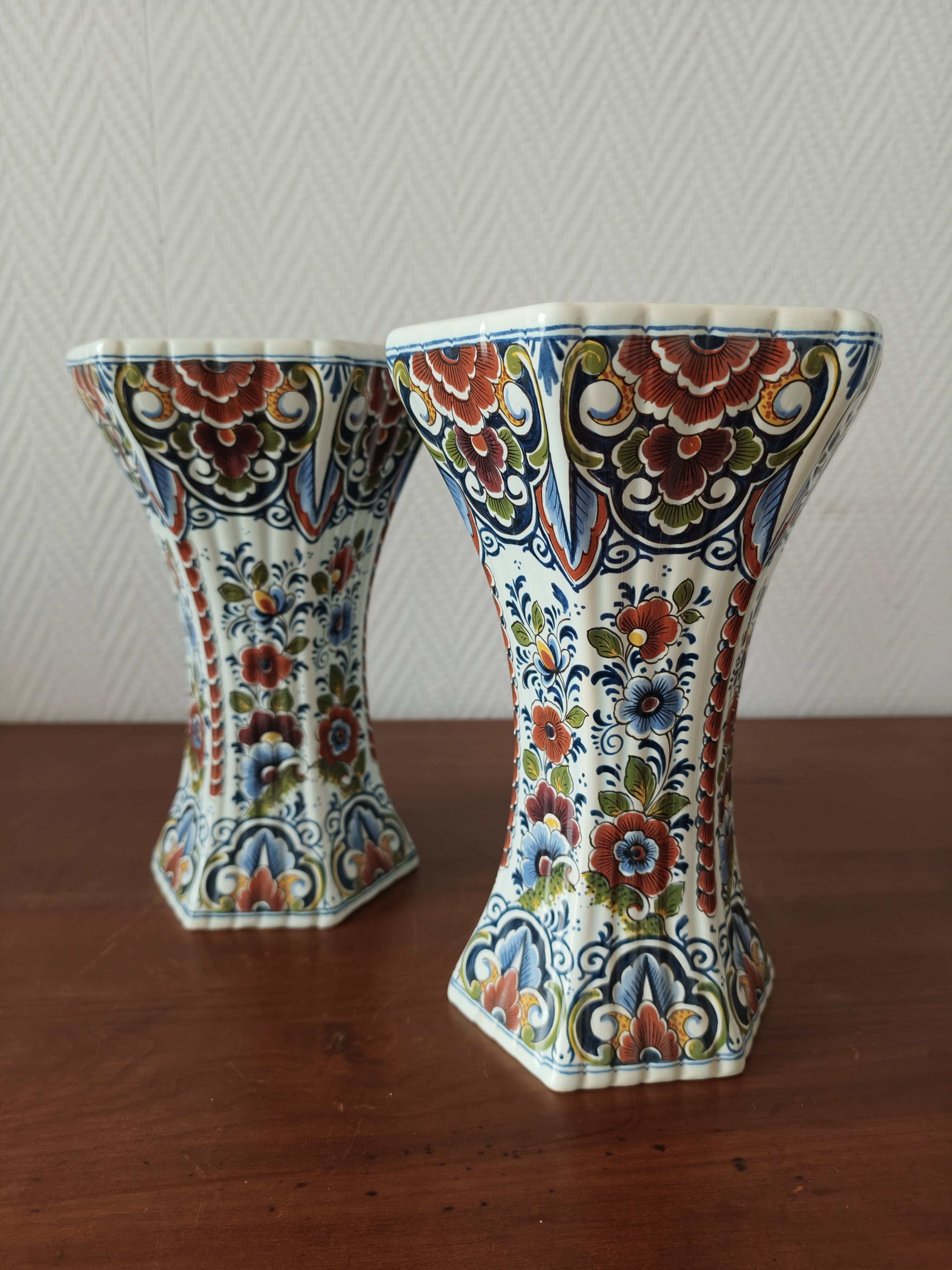 Pair of polychrome Delft earthenware vases, Holland, 1960s