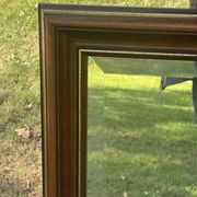 Large natural wood moulding mirror, gold fillet highlight, bevelled mirror, (La Gatvinière)