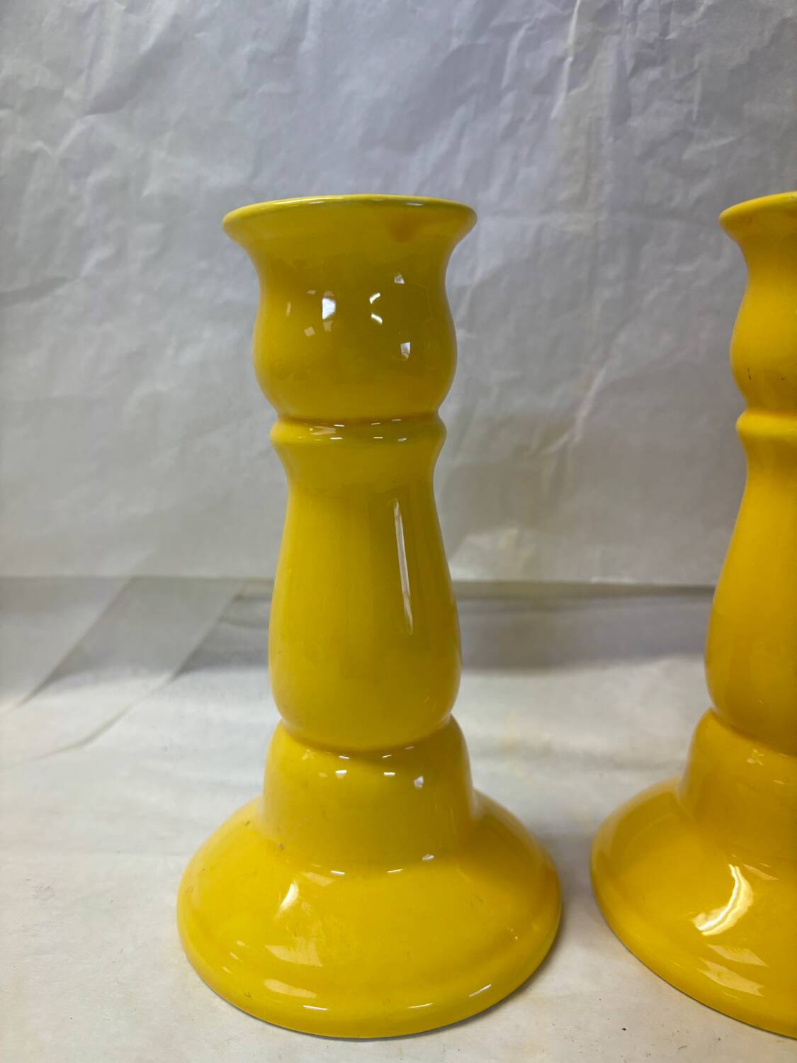 Set of 2 vintage yellow ceramic candle holders